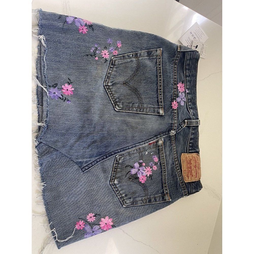 NWT FREE PEOPLE X RIALTO JEAN PROJECT Sz 30 PAINTED CHARLOTTE DENIM MINI SKIRT - Picture 4 of 7